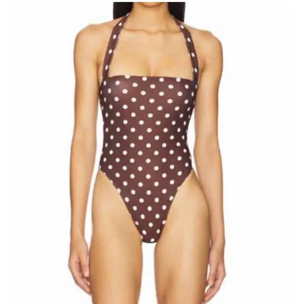 Tularosa Brown Poka dot bikini one-piece